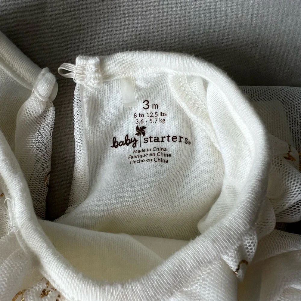 Baby Starters White and Gold Diaper Cover with Delicate Embroidery